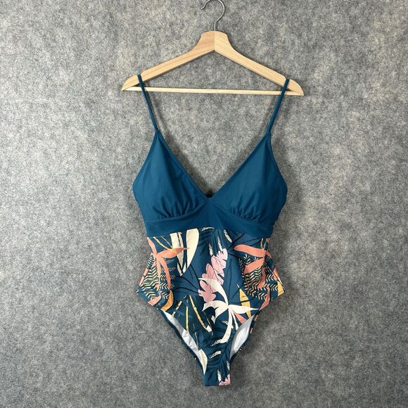 Womens Popvil Floral Print Patchwork Green One Piece Swim Suit Size XL - Picture 2 of 13